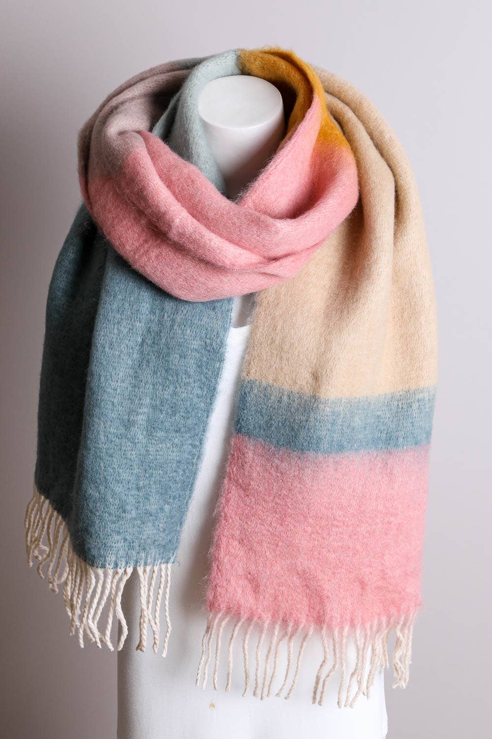 Winter Color Block Faux Mohair Scarf - Mainstream Boutique