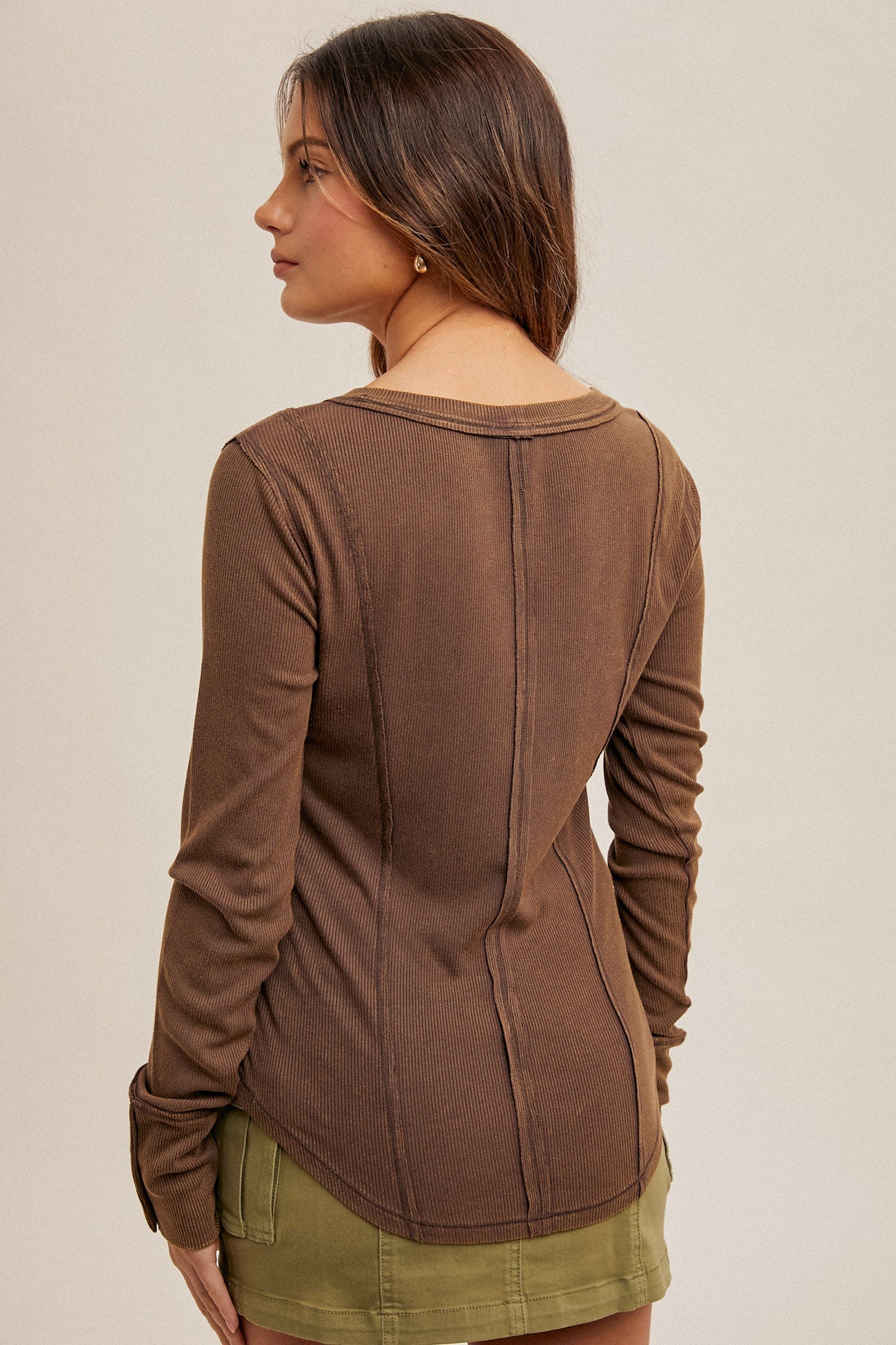 *FINAL SALE* Boat Neck Washed Ribbed Henley Top - Mainstream Boutique