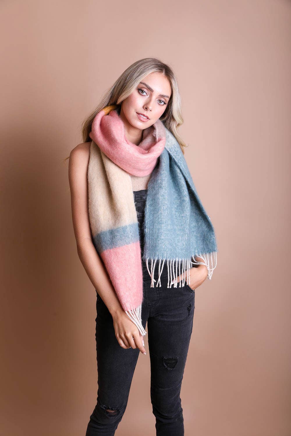Winter Color Block Faux Mohair Scarf - Mainstream Boutique
