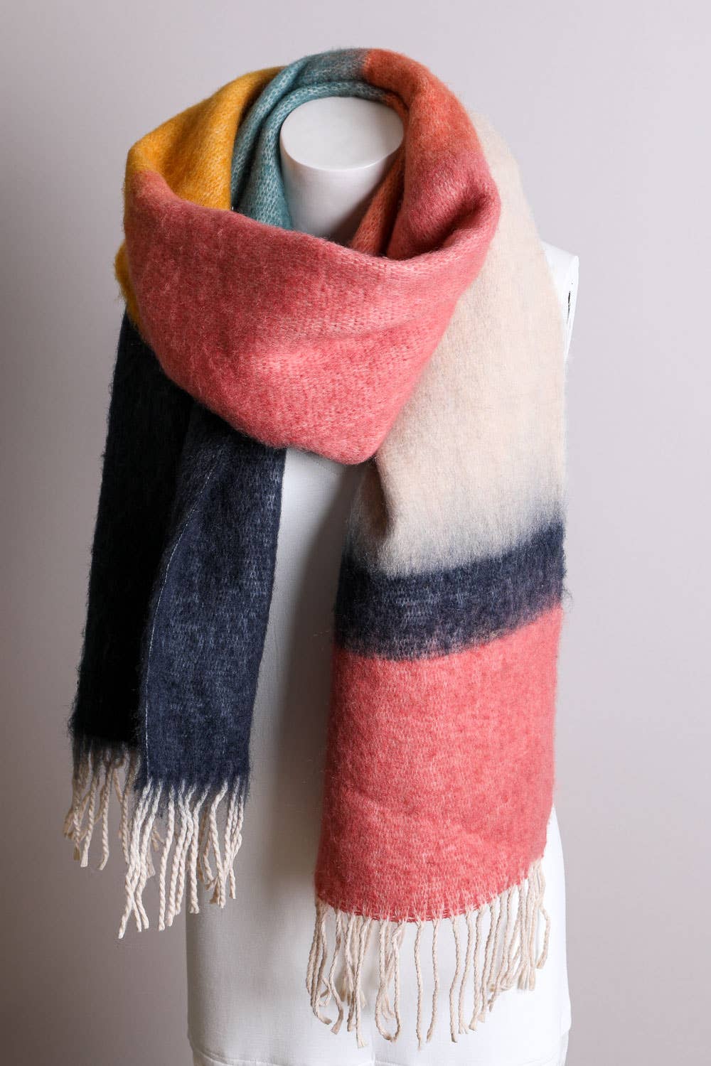 Winter Color Block Faux Mohair Scarf - Mainstream Boutique