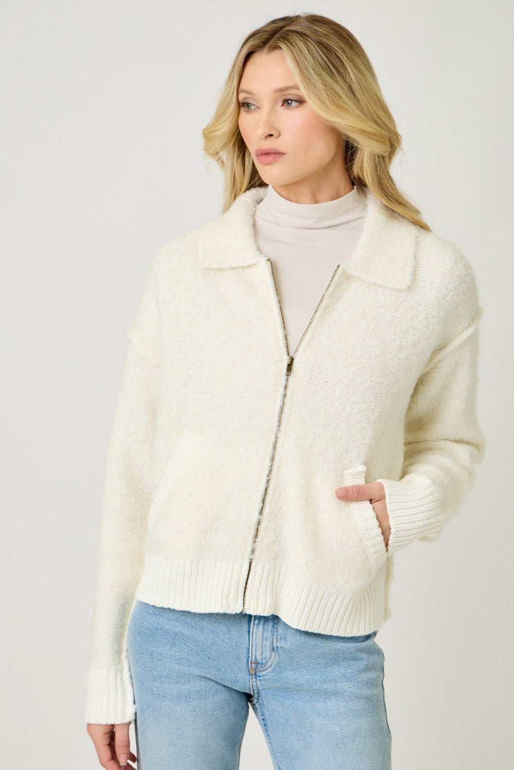Zip Up Sweater Jacket - Mainstream Boutique