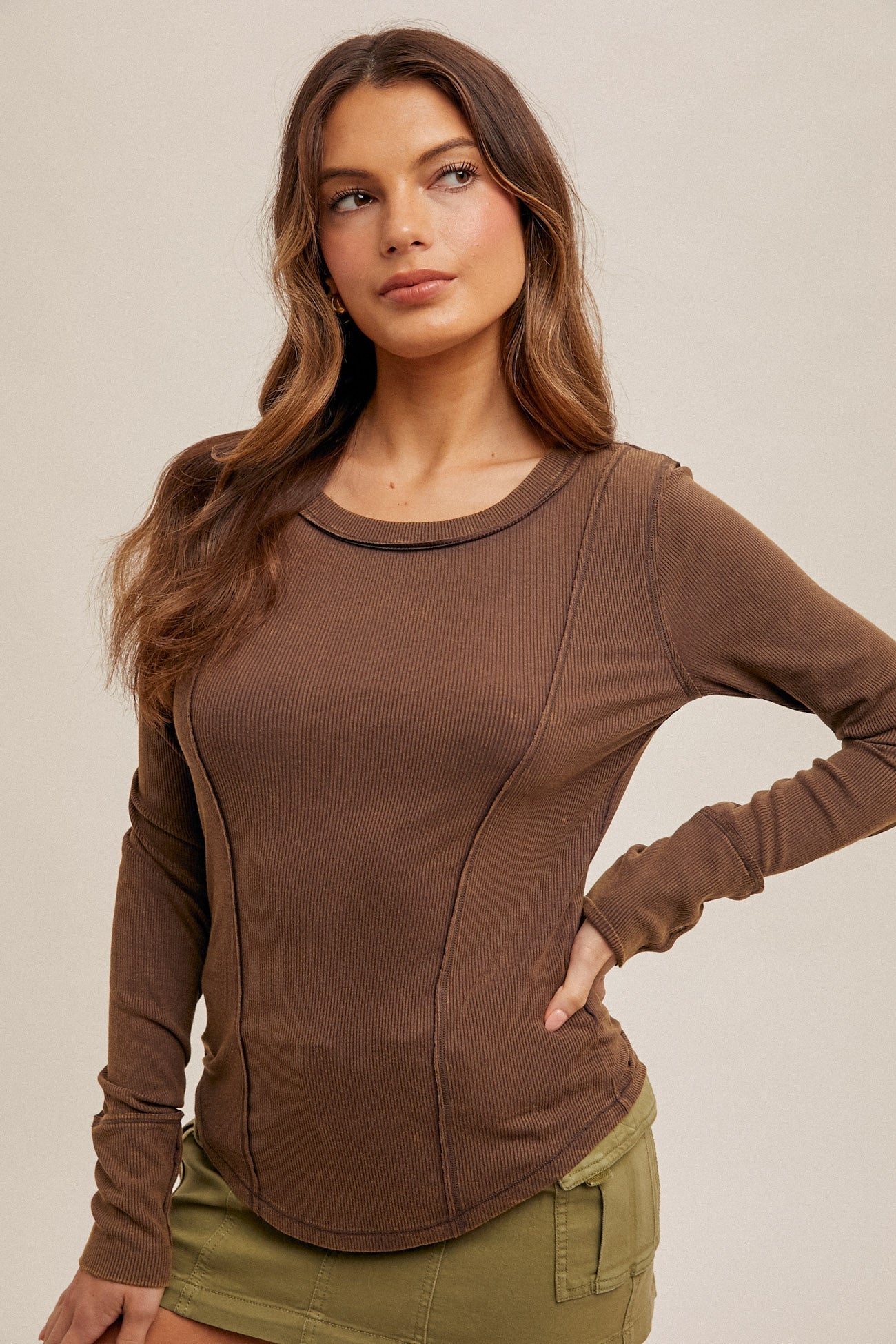 *FINAL SALE* Boat Neck Washed Ribbed Henley Top - Mainstream Boutique