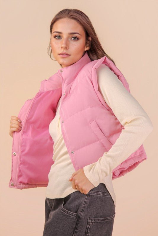 Mock Neck Casual Puffer Vest - Mainstream Boutique