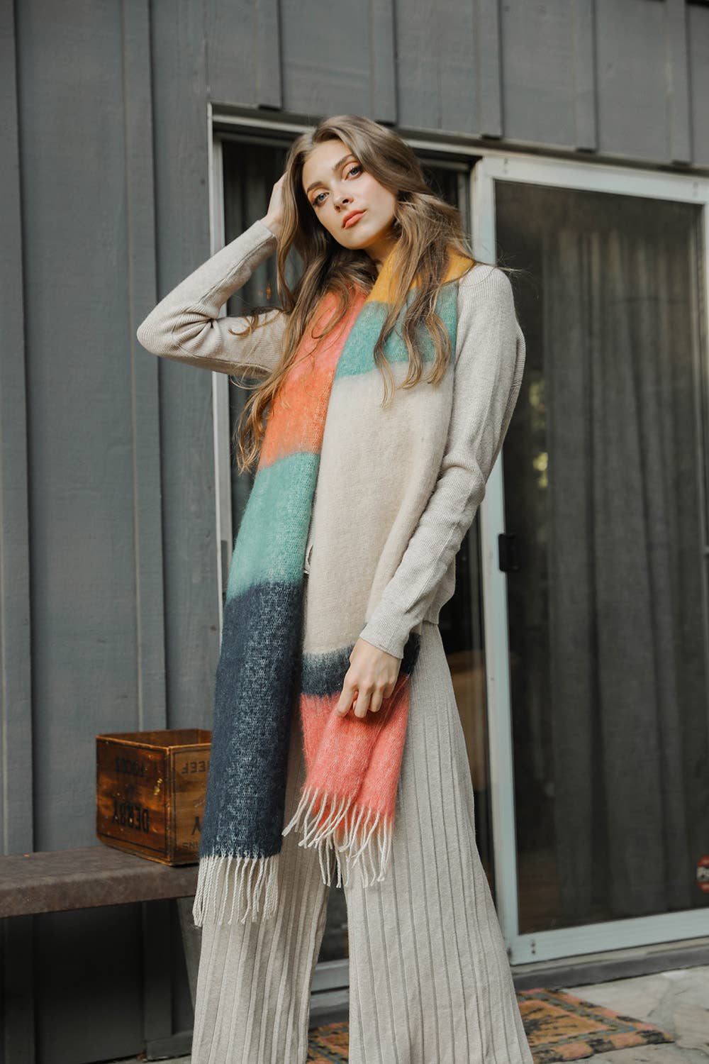 Winter Color Block Faux Mohair Scarf - Mainstream Boutique