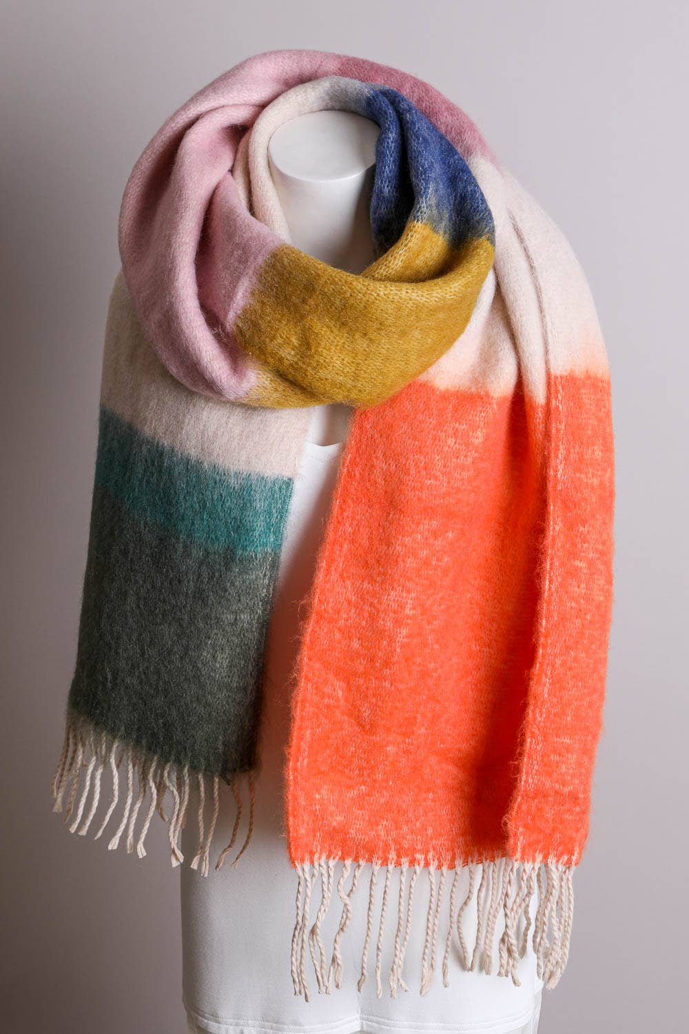 Winter Color Block Faux Mohair Scarf - Mainstream Boutique