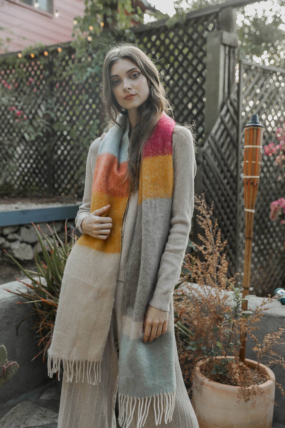 Winter Color Block Faux Mohair Scarf - Mainstream Boutique
