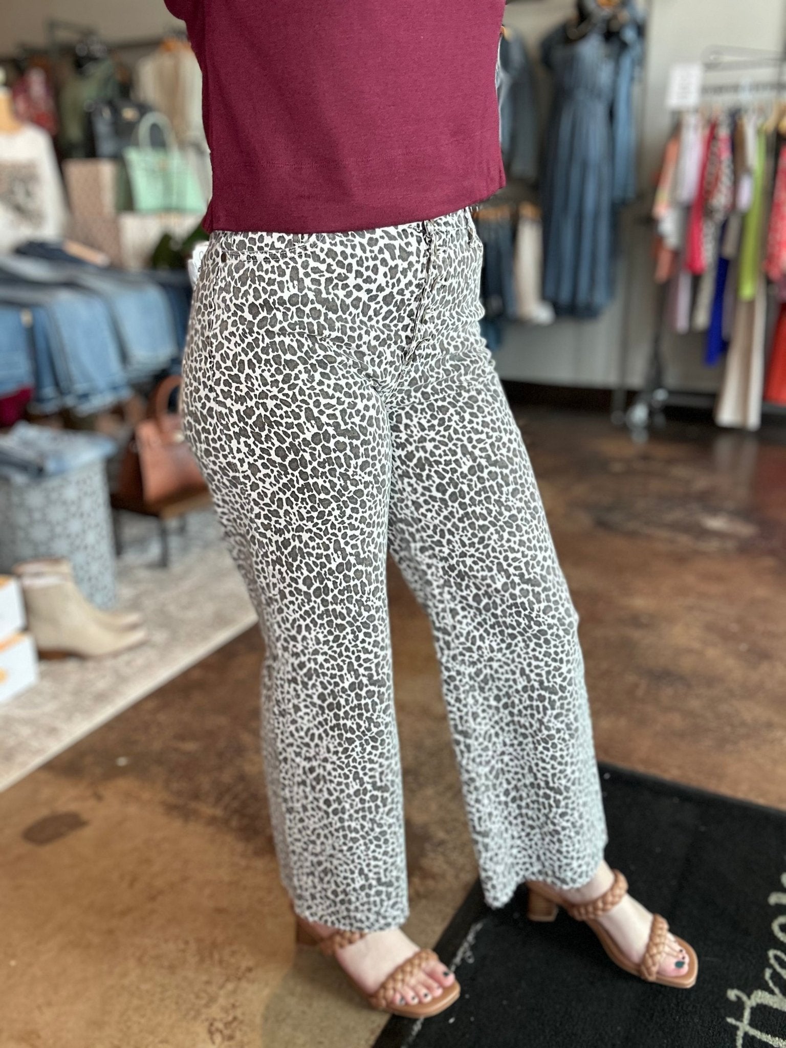 Animal Print Button Fly Pants - Mainstream Boutique