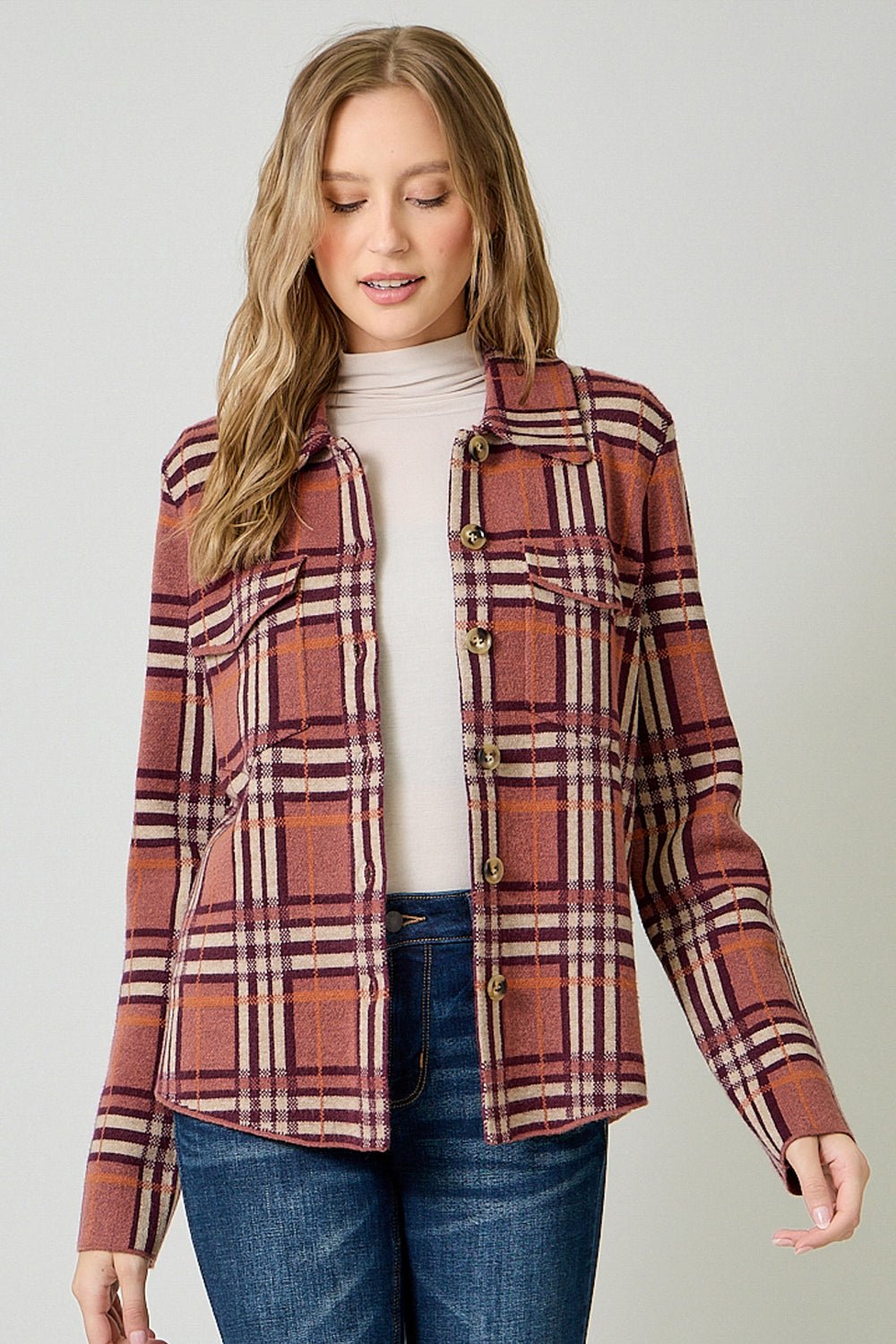 *FINAL SALE* Check Patterned Button Front Sweater Jacket - Mainstream Boutique