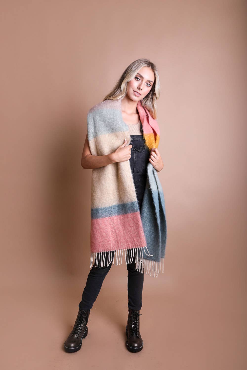 Winter Color Block Faux Mohair Scarf - Mainstream Boutique