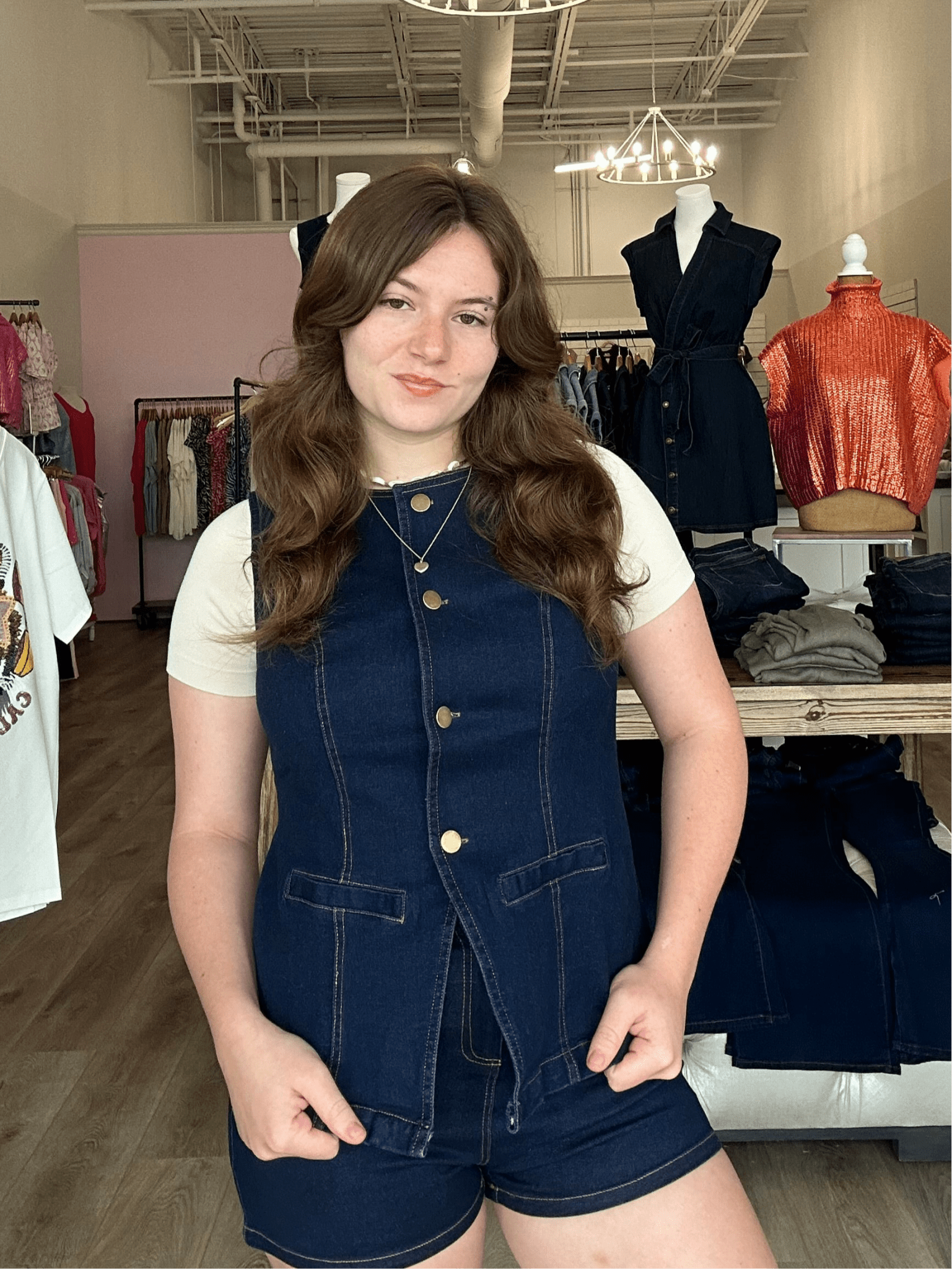 STRETCHED DENIM BLAZER VEST - Mainstream Boutique