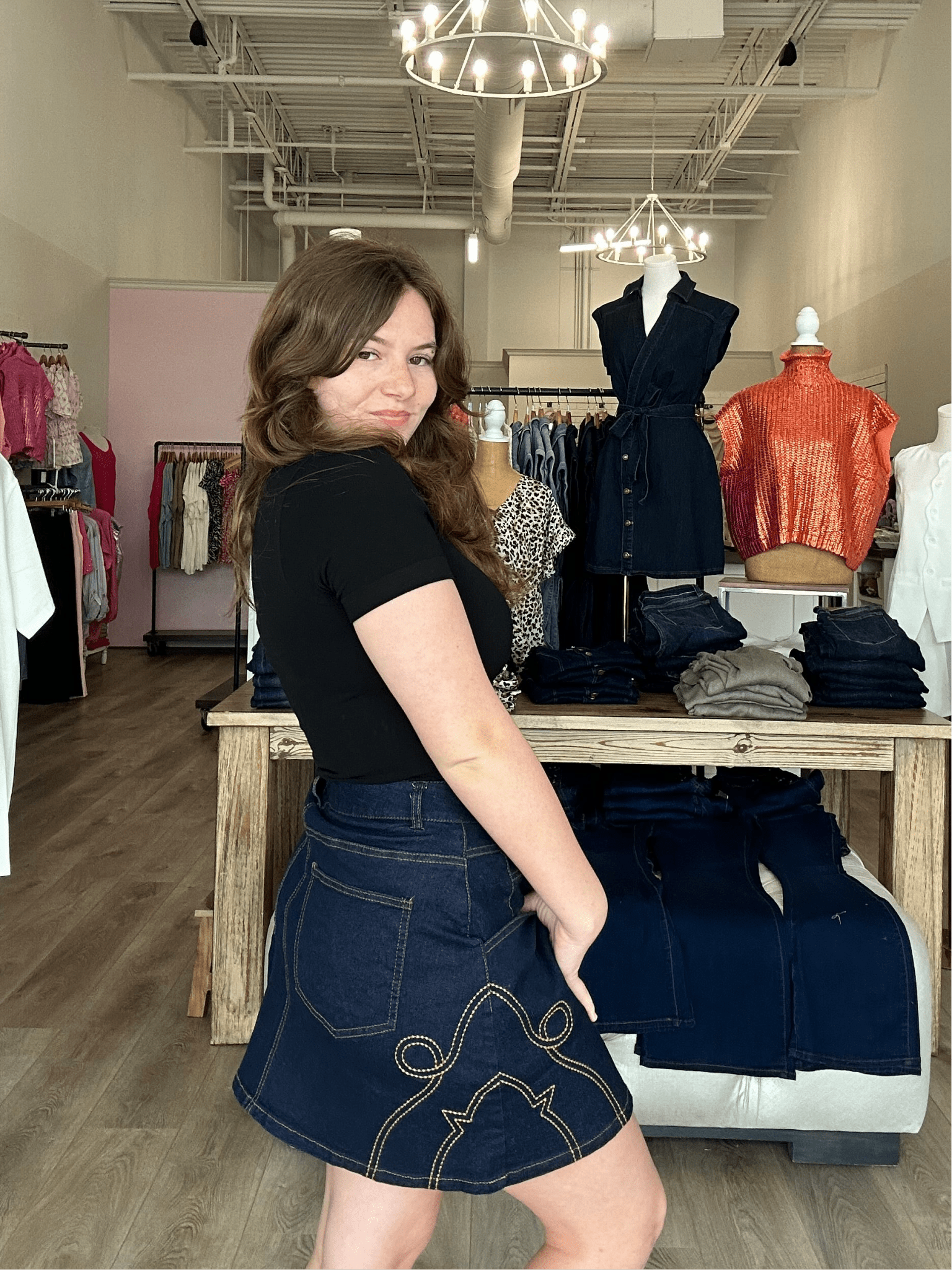 STRETCHED DENIM COW GIRL SKIRT - Mainstream Boutique