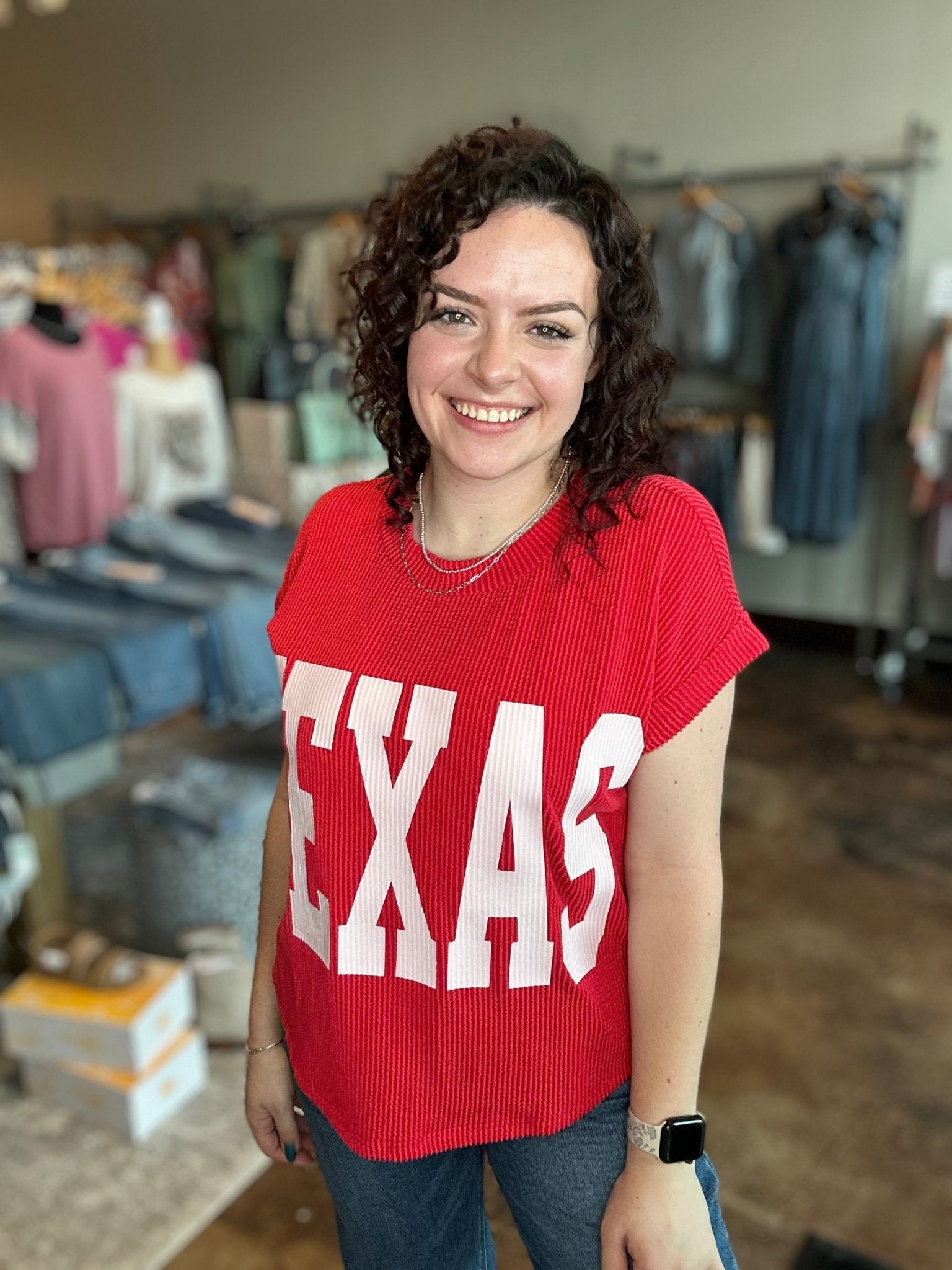 'TEXAS' Graphic Ribbed Knit Top - Mainstream Boutique