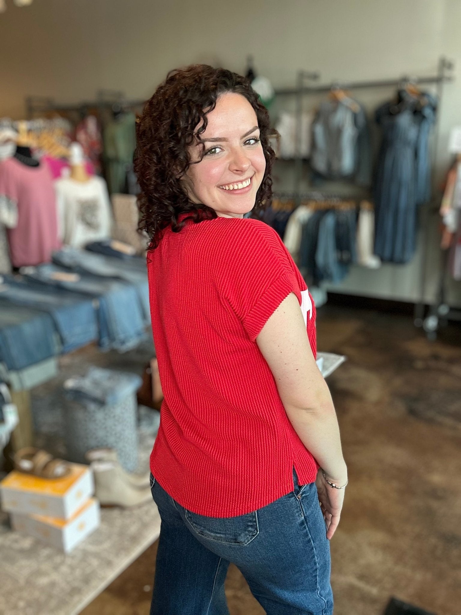 'TEXAS' Graphic Ribbed Knit Top - Mainstream Boutique