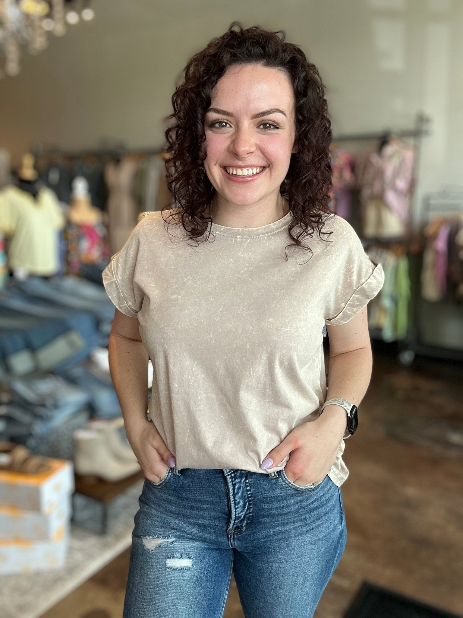 Crinkle Washed Folded Short Sleeve Tee - Mainstream Boutique