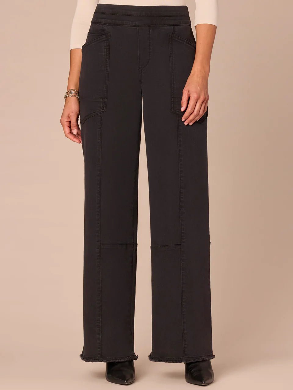 "Ab"solution® Skyrise Pull - On Glider Wide Leg Jeans With Fray Hem - Mainstream Boutique