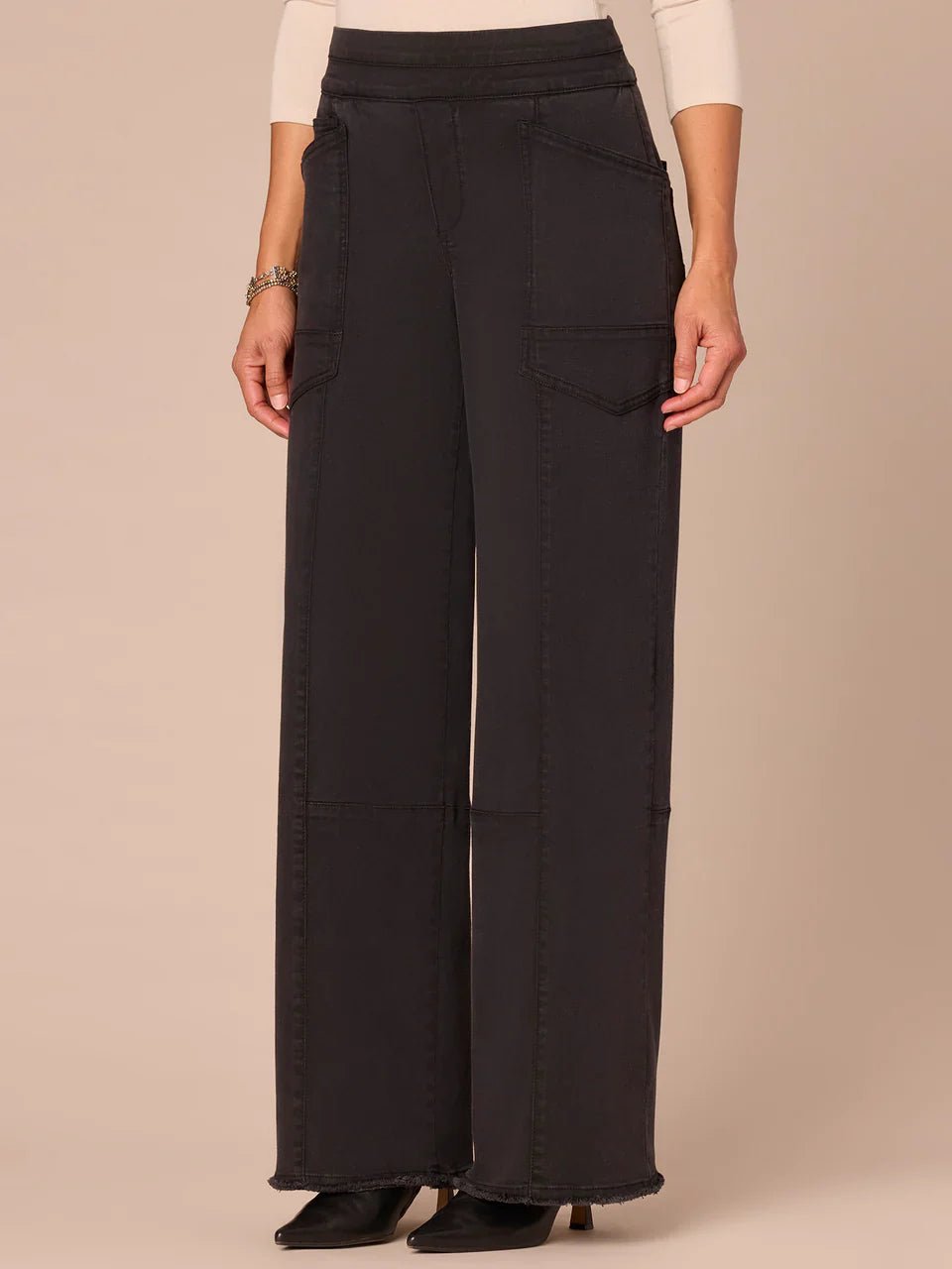 "Ab"solution® Skyrise Pull - On Glider Wide Leg Jeans With Fray Hem - Mainstream Boutique
