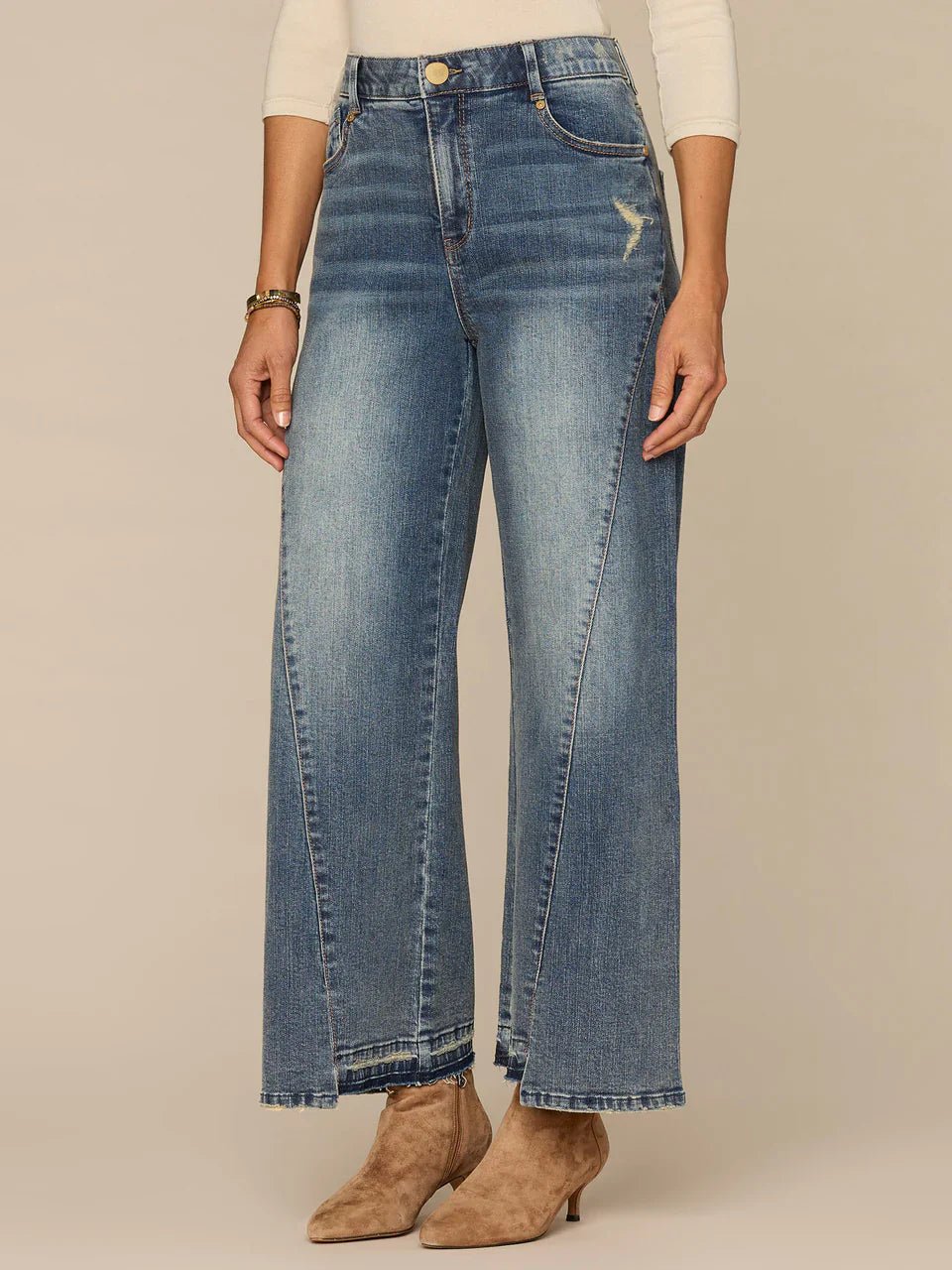 "Ab"solution® Skyrise Uneven Release Step Hem Wide Leg Jeans - Mainstream Boutique
