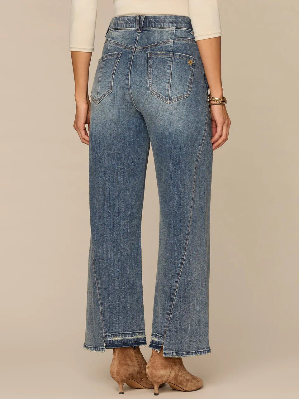 "Ab"solution® Skyrise Uneven Release Step Hem Wide Leg Jeans - Mainstream Boutique