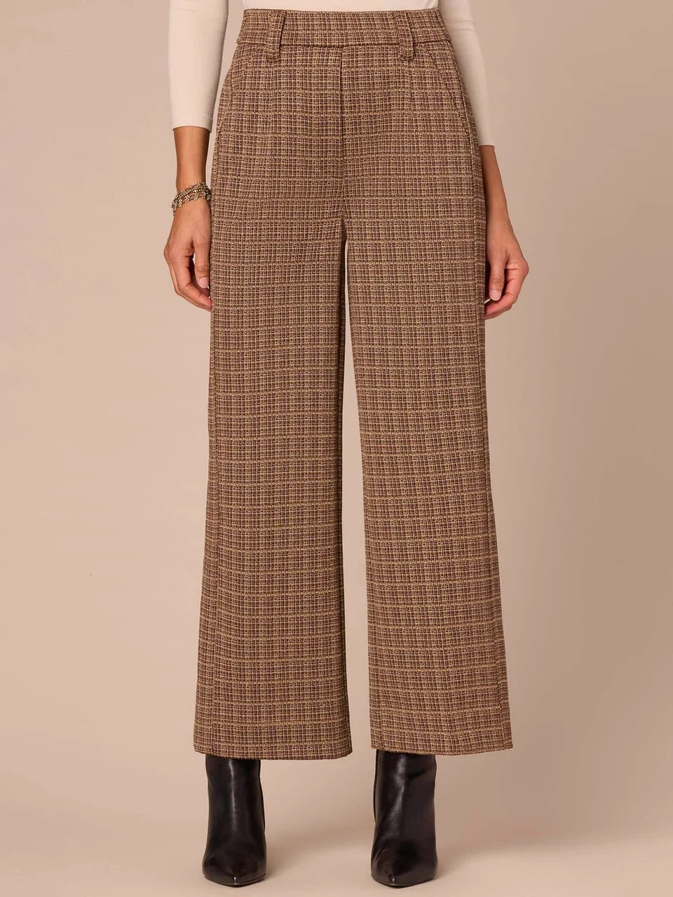 "Ab"leisure Skyrise Pull - On Plaid Wide Leg Pants With Side Panels - Mainstream Boutique