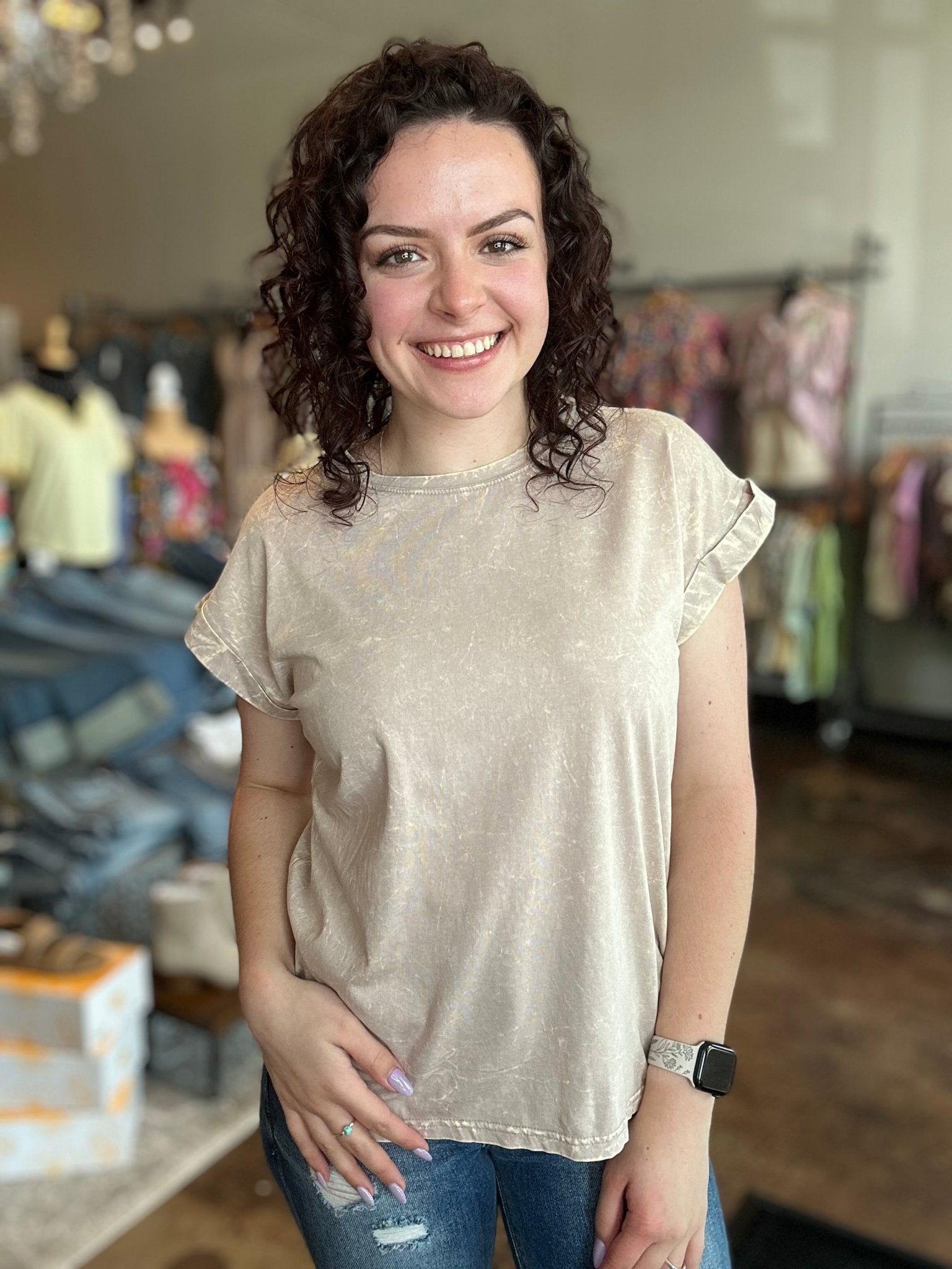 Crinkle Washed Folded Short Sleeve Tee - Mainstream Boutique