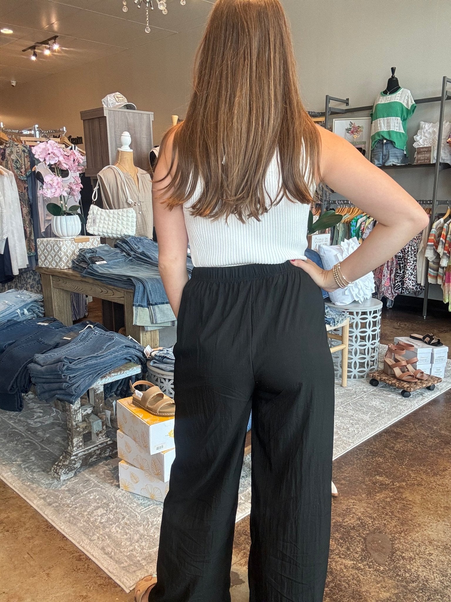 Tie Waist Crinkle Pants - Mainstream Boutique