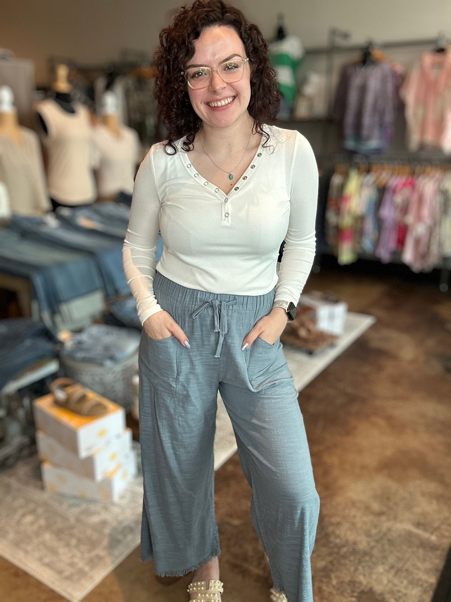 Frayed Hem Drawstring Pants - Mainstream Boutique