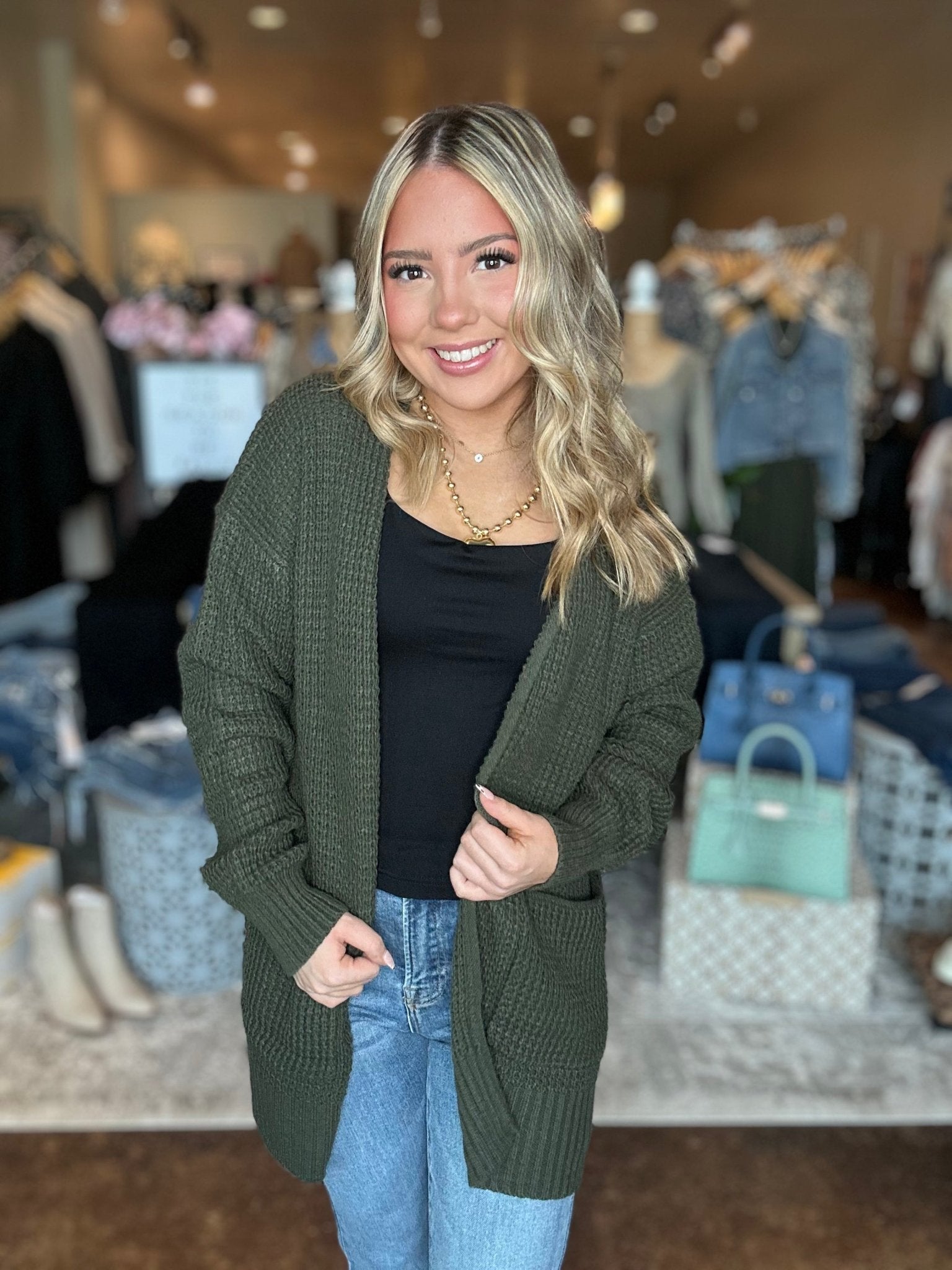 Waffle Knit Cardigan - Mainstream Boutique