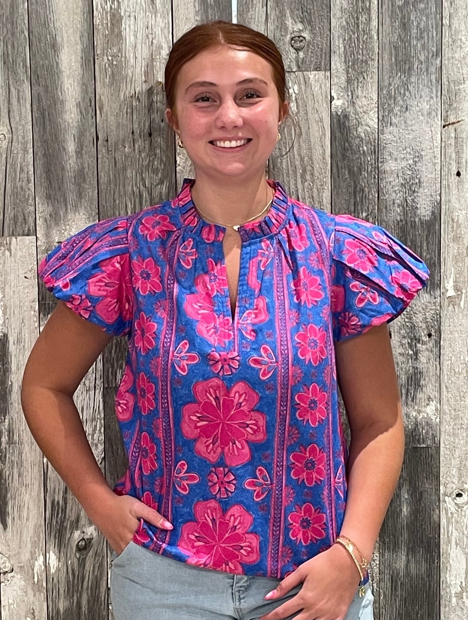 *Final Sale* Bethel Floral Keni Split Neck Top - Mainstream Boutique