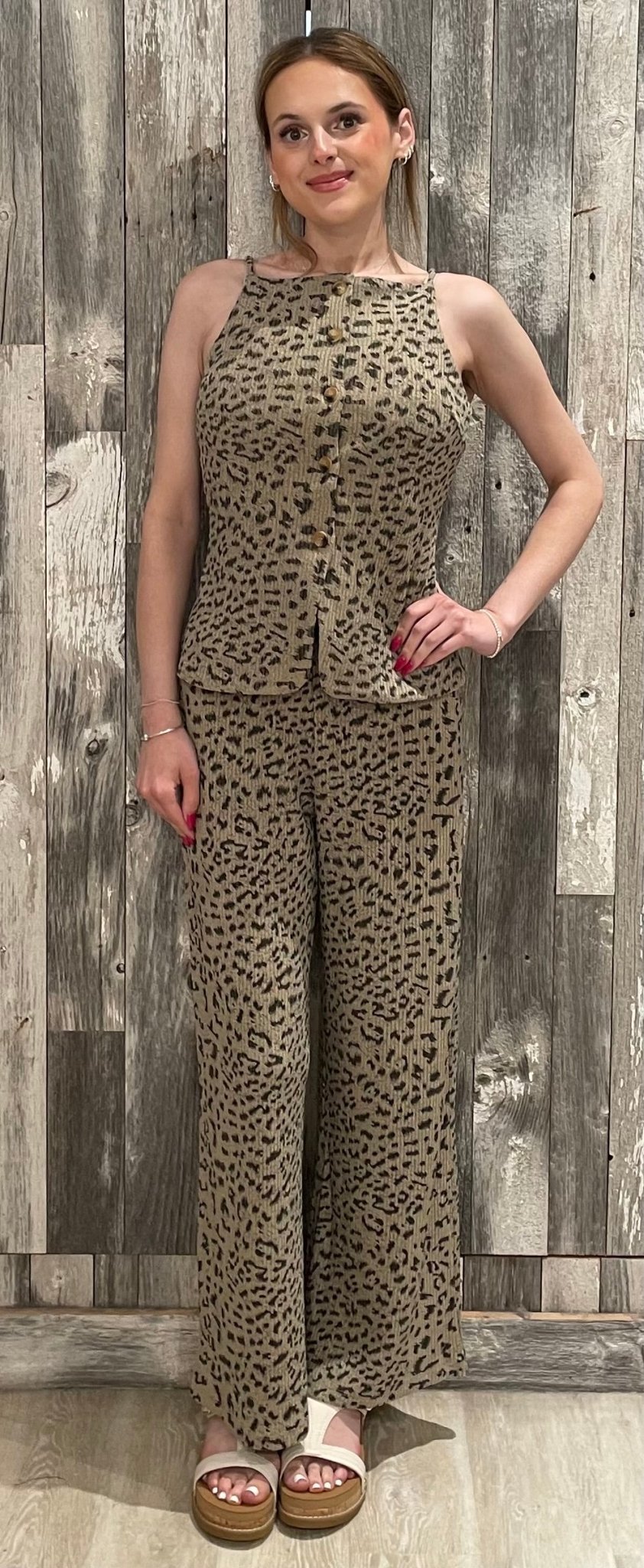 Ribbed Leopard Print Knit Pants - Mainstream Boutique