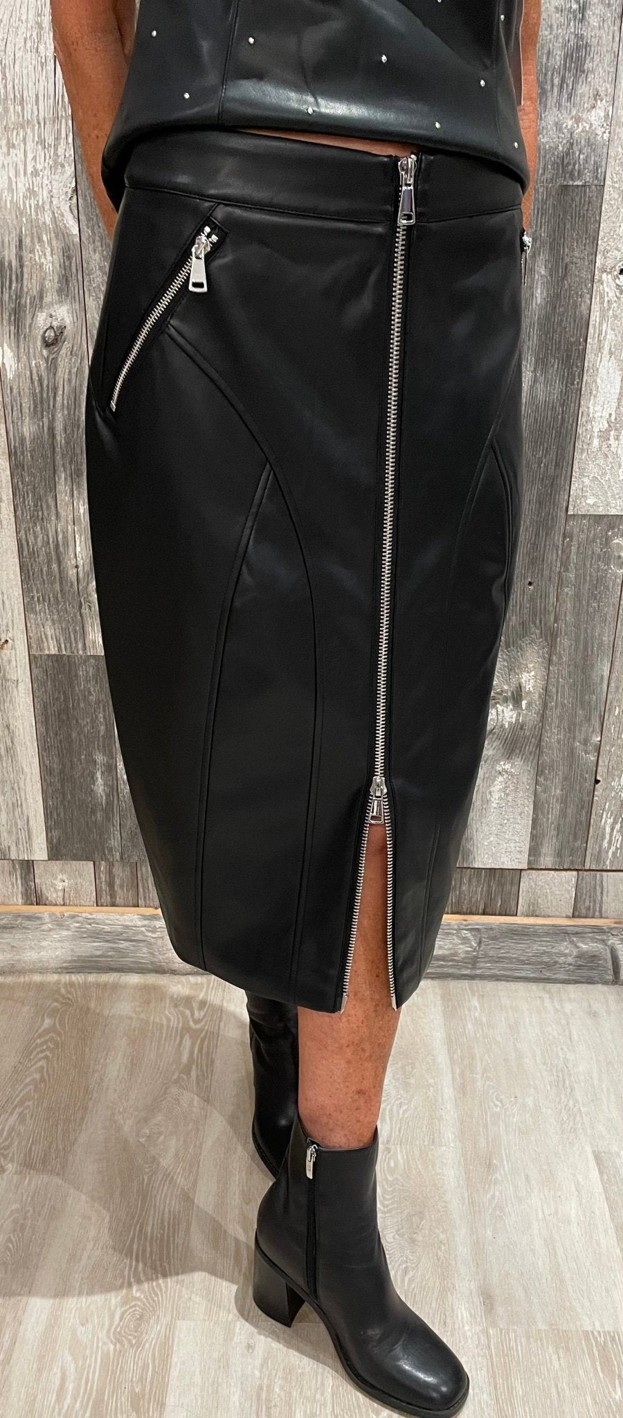 Vegan Leather Double Zip Long Skirt - Mainstream Boutique