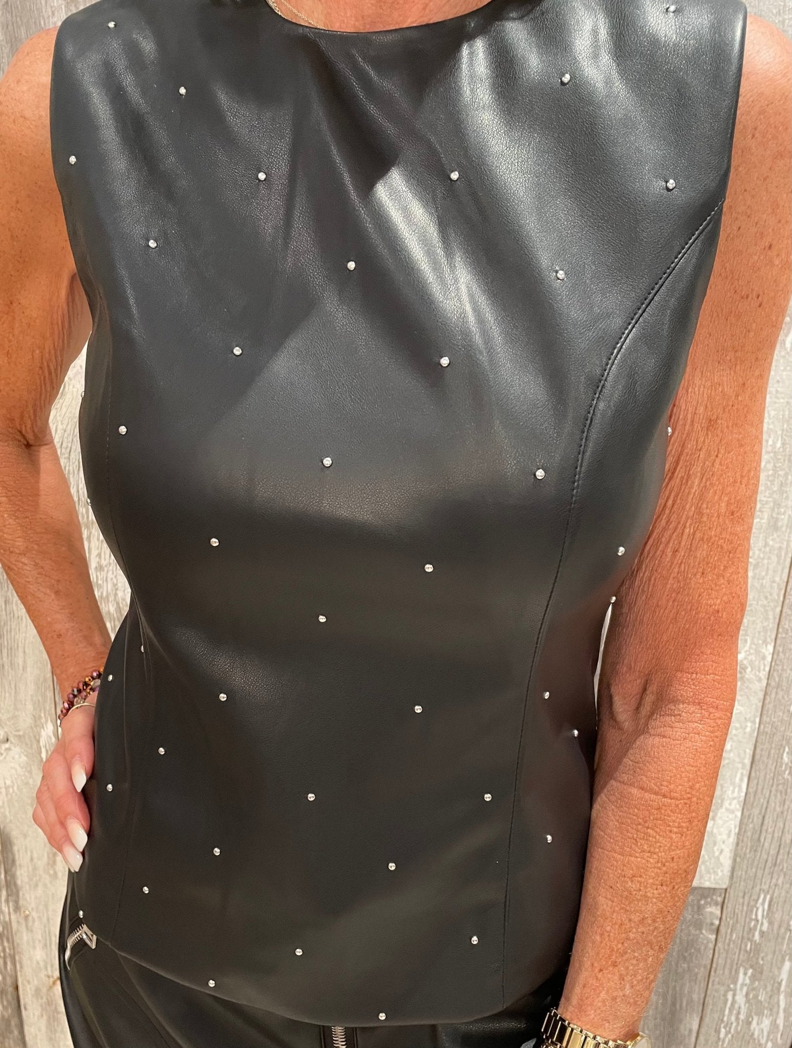 Stone Detail Faux Leather Top - Mainstream Boutique