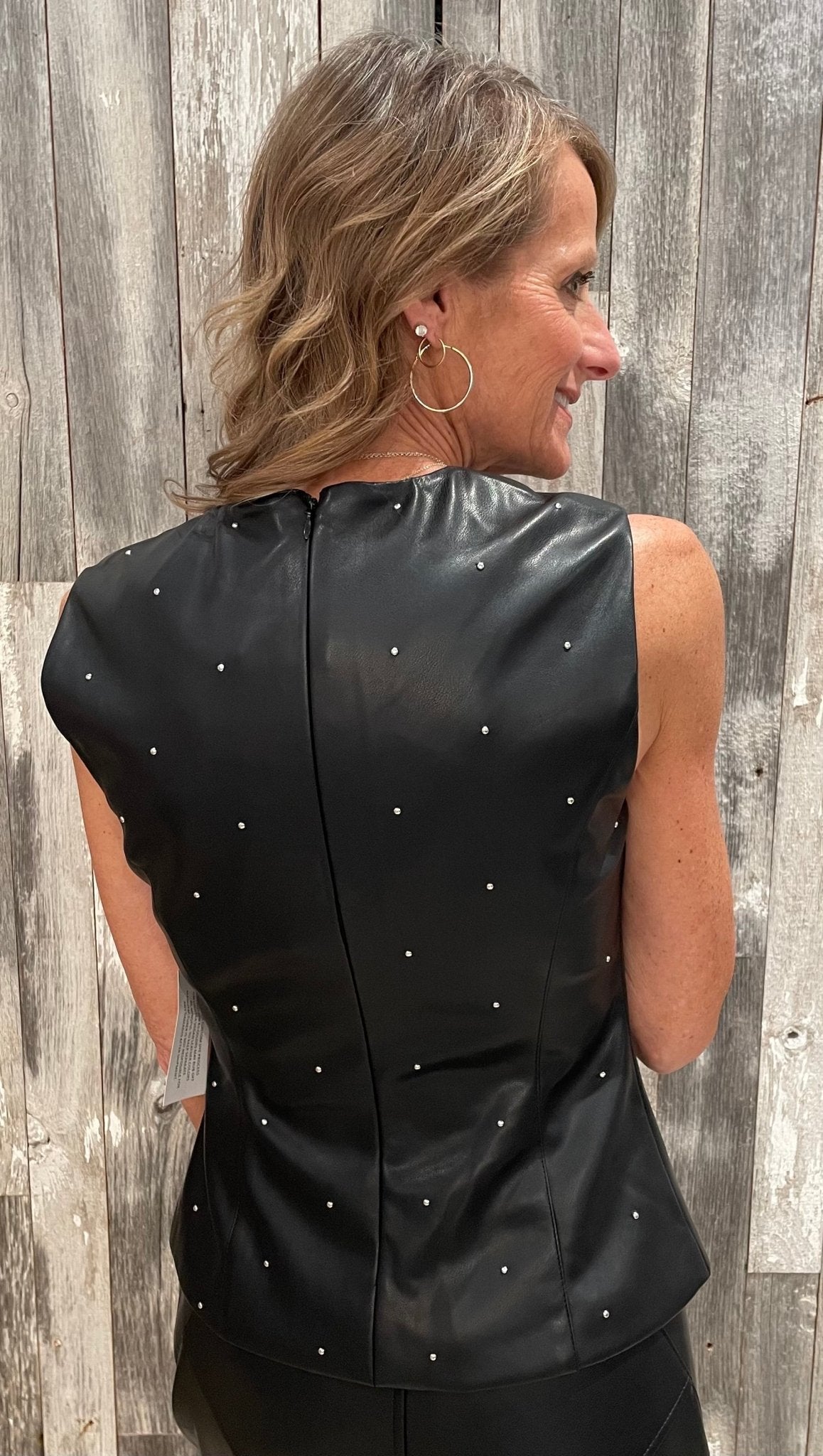 Stone Detail Faux Leather Top - Mainstream Boutique