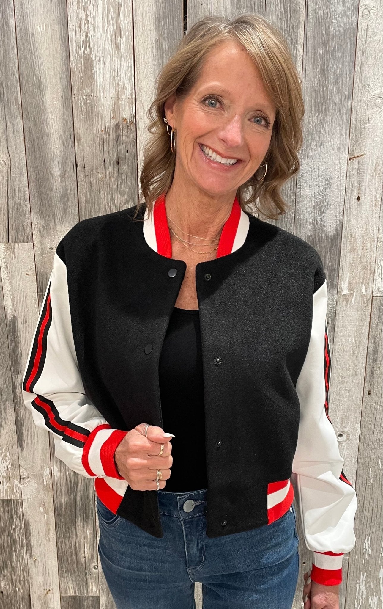 Varsity Jacket W/ Vegan Leather Sleeves - Mainstream Boutique