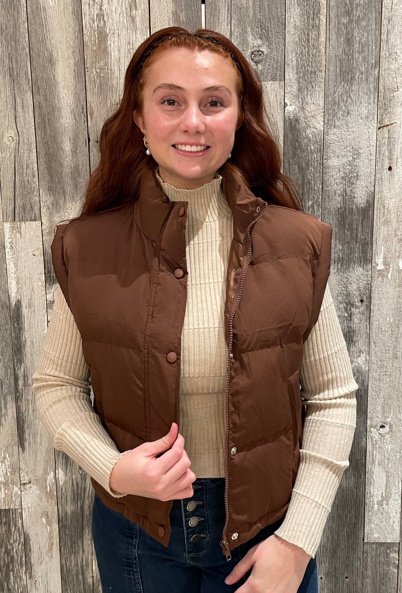 Mock Neck Casual Puffer Vest - Mainstream Boutique
