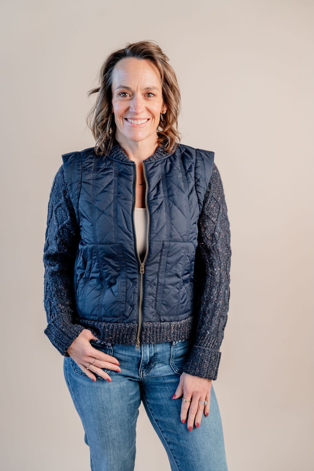 Zip Mock Neck Quilted Vest W/ Patch Pockets - Mainstream Boutique