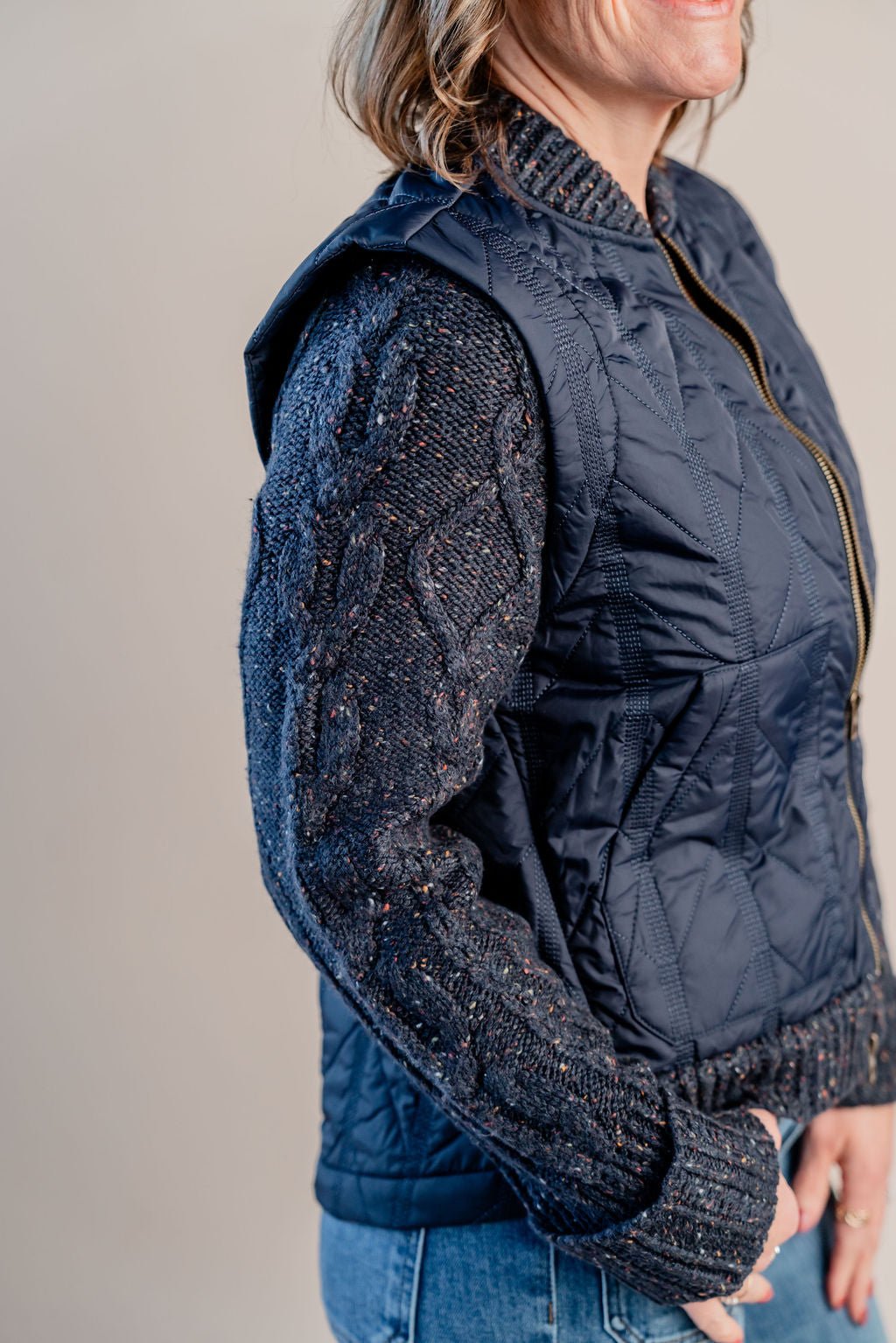 Zip Mock Neck Quilted Vest W/ Patch Pockets - Mainstream Boutique