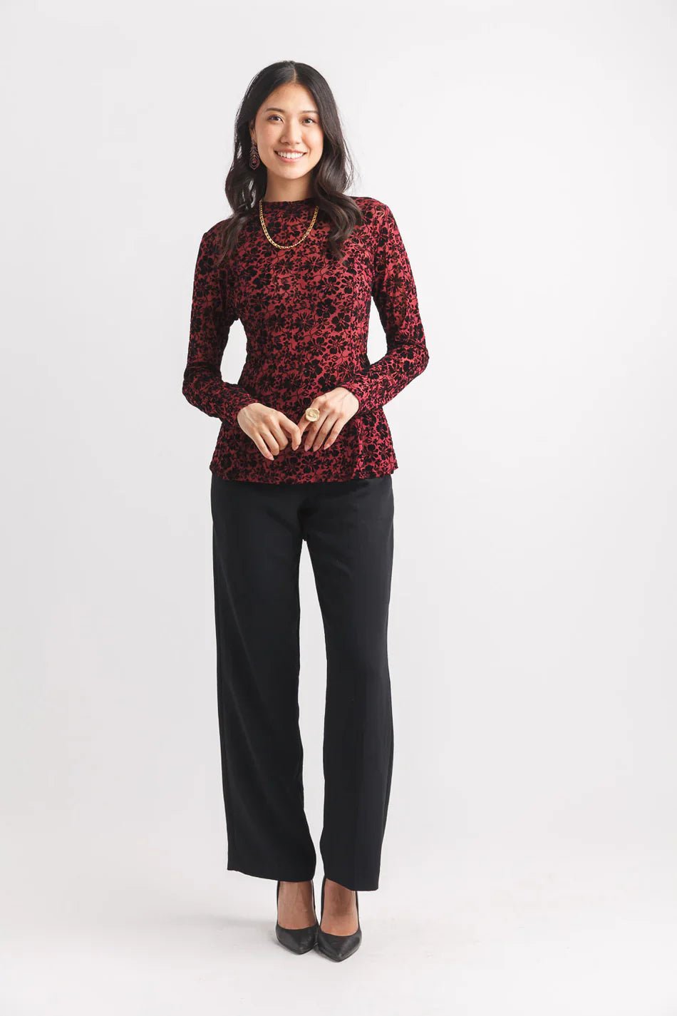 Velvet Burnout Floral Long Sleeve Top - Mainstream Boutique