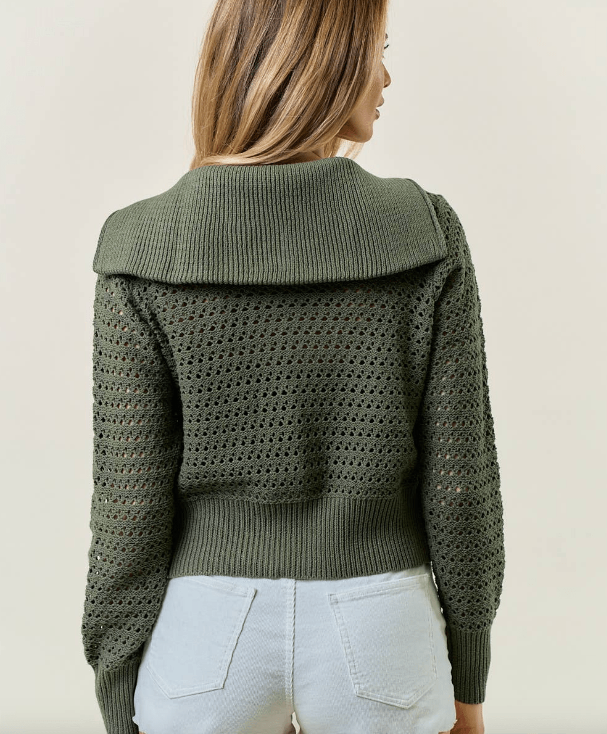Zip Up Pointelle Open Knit Sweater Jacket - Mainstream Boutique