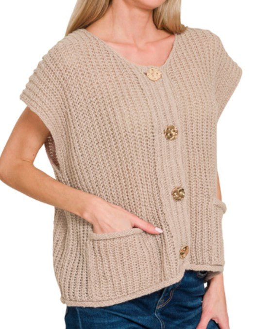 Buttoned Bliss Sweater Vest - Mainstream Boutique