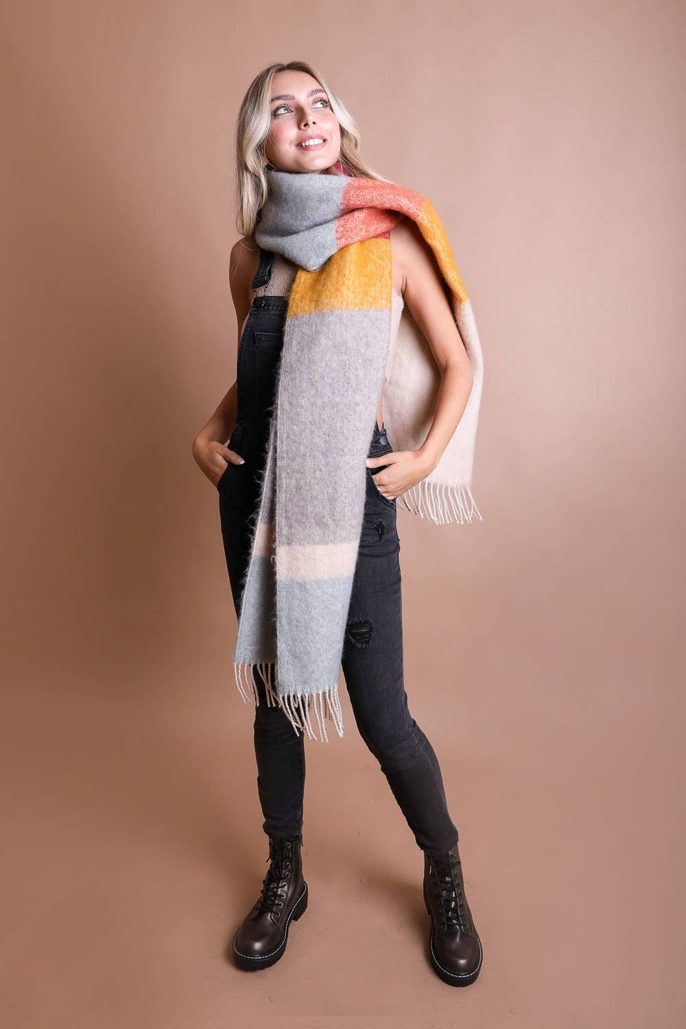 Winter Color Block Faux Mohair Scarf - Mainstream Boutique