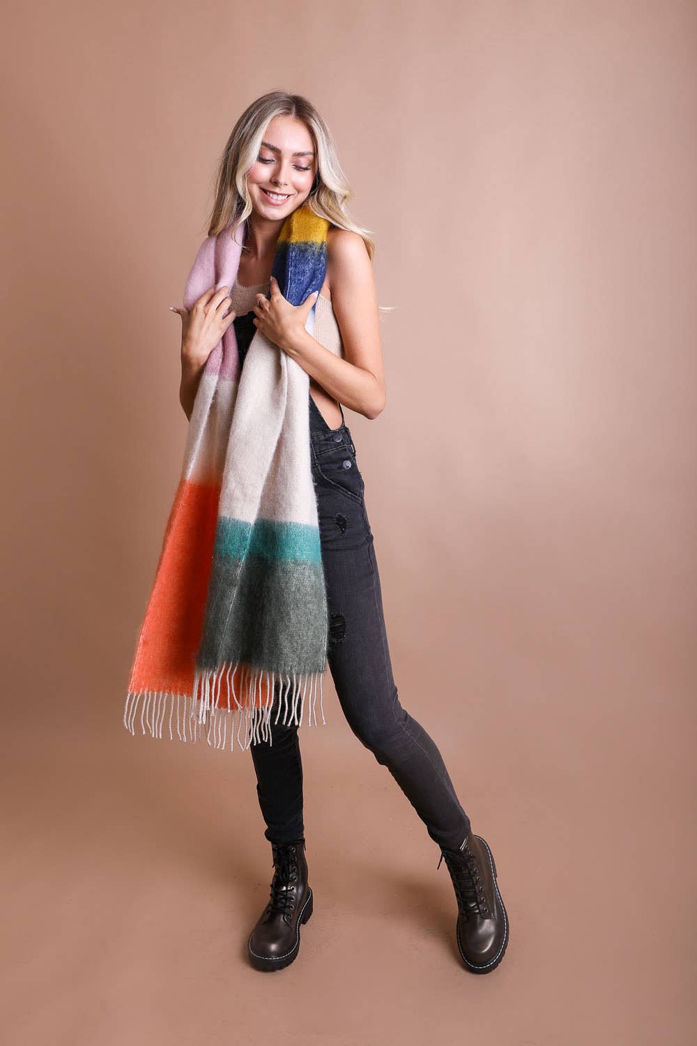 Winter Color Block Faux Mohair Scarf - Mainstream Boutique
