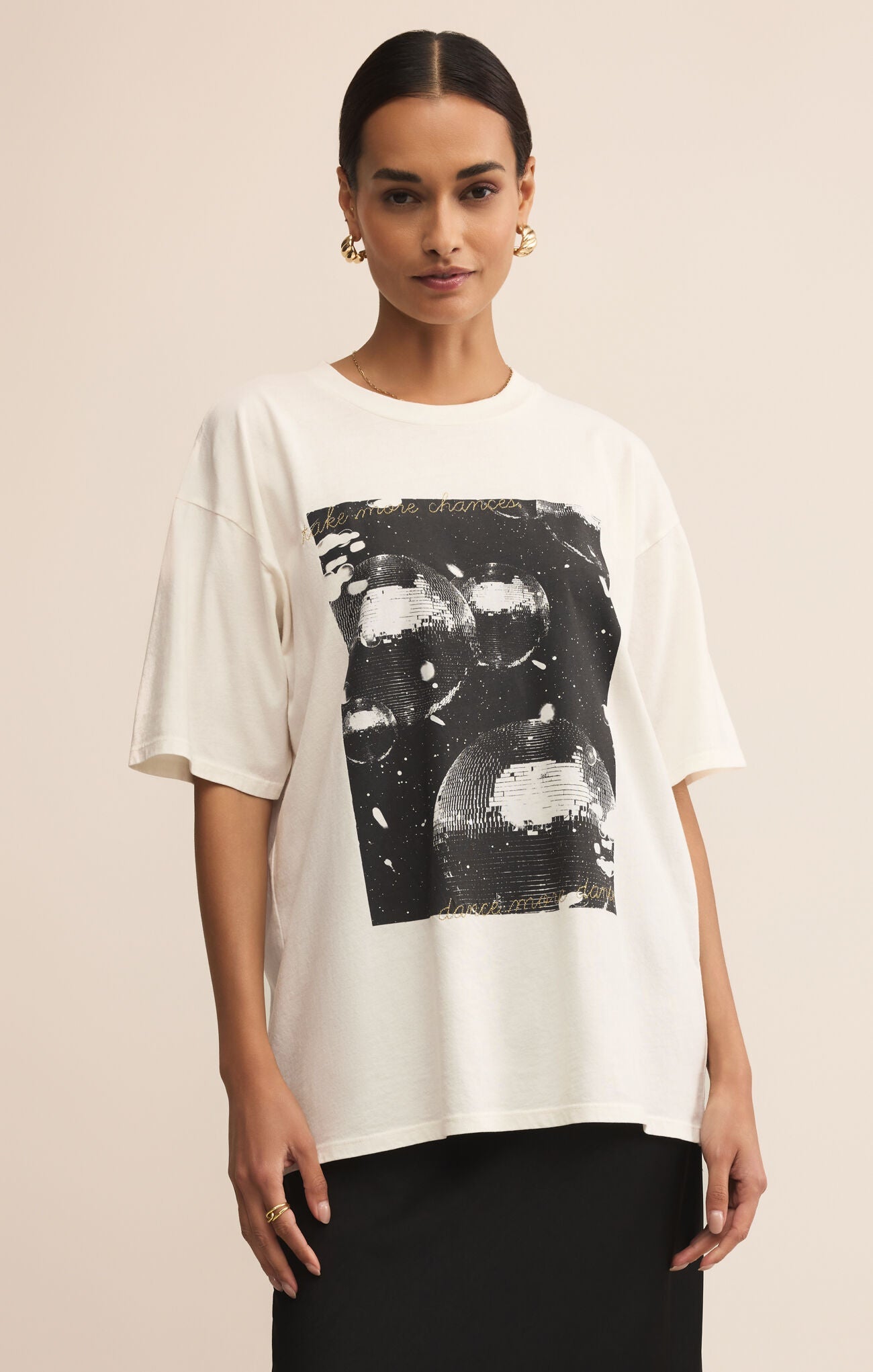 Women's Off White top with black graphic
