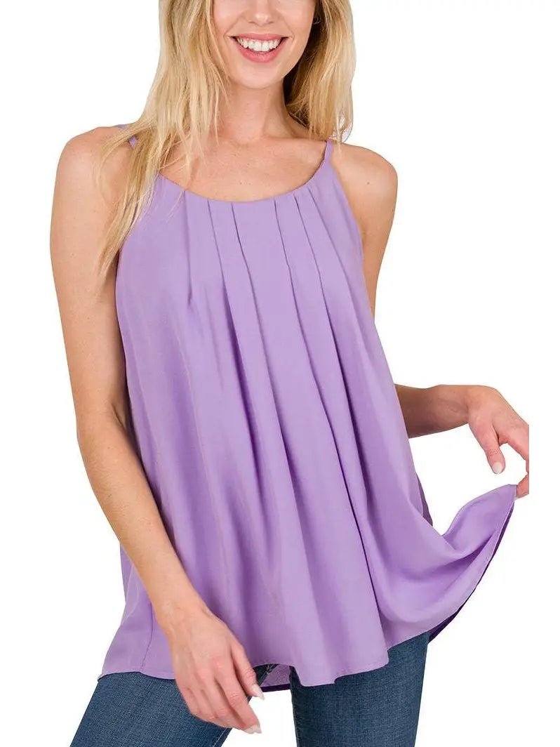 Woven Pleated Spaghetti Cami - Mainstream Boutique
