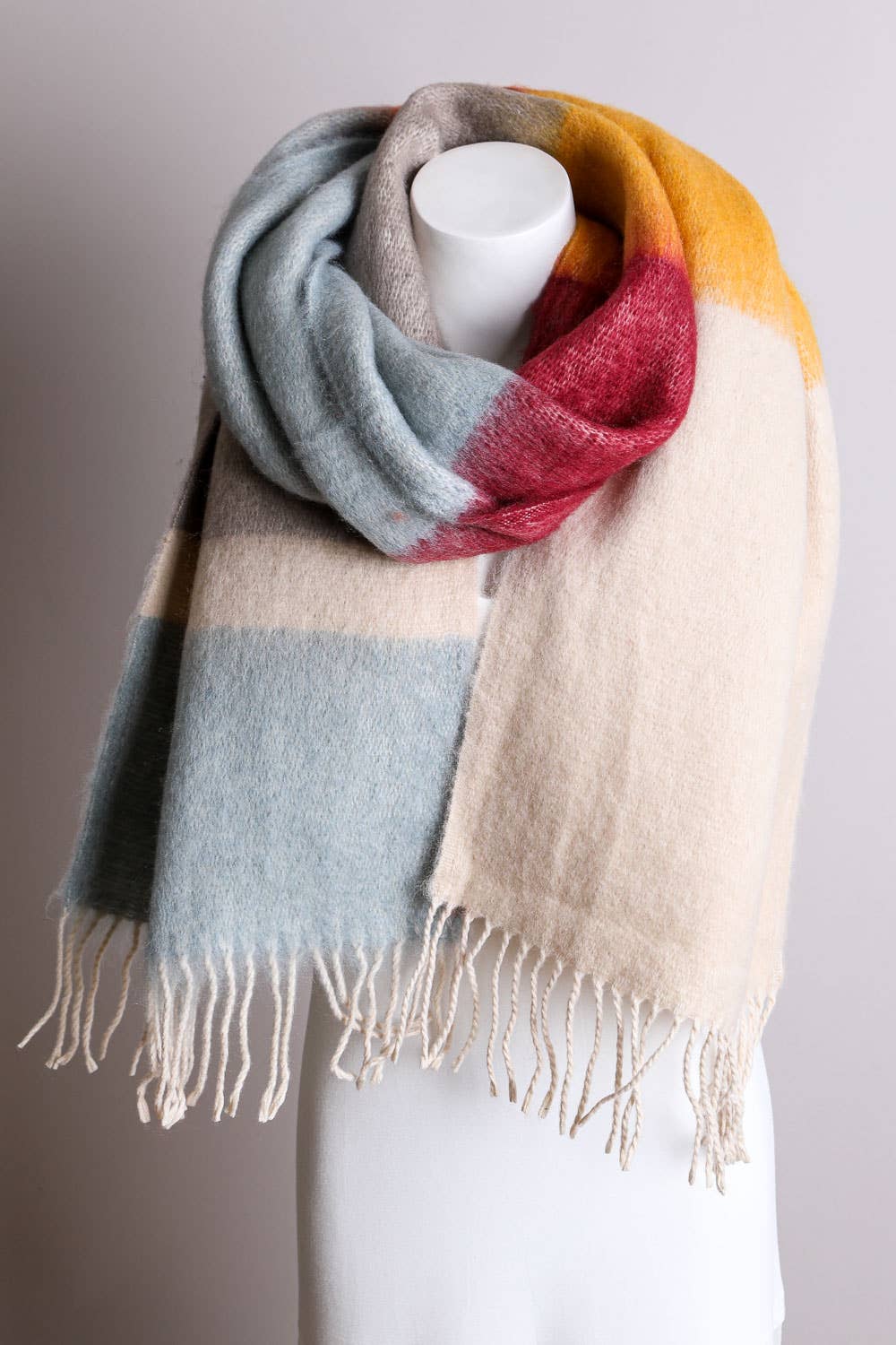 Winter Color Block Faux Mohair Scarf - Mainstream Boutique