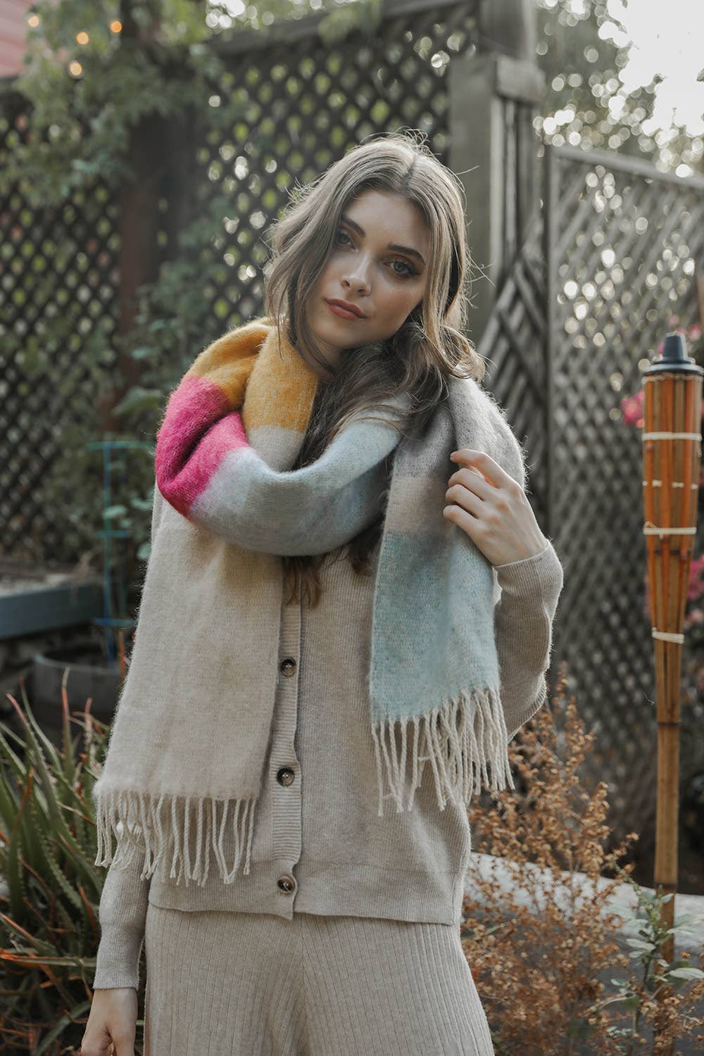 Winter Color Block Faux Mohair Scarf - Mainstream Boutique