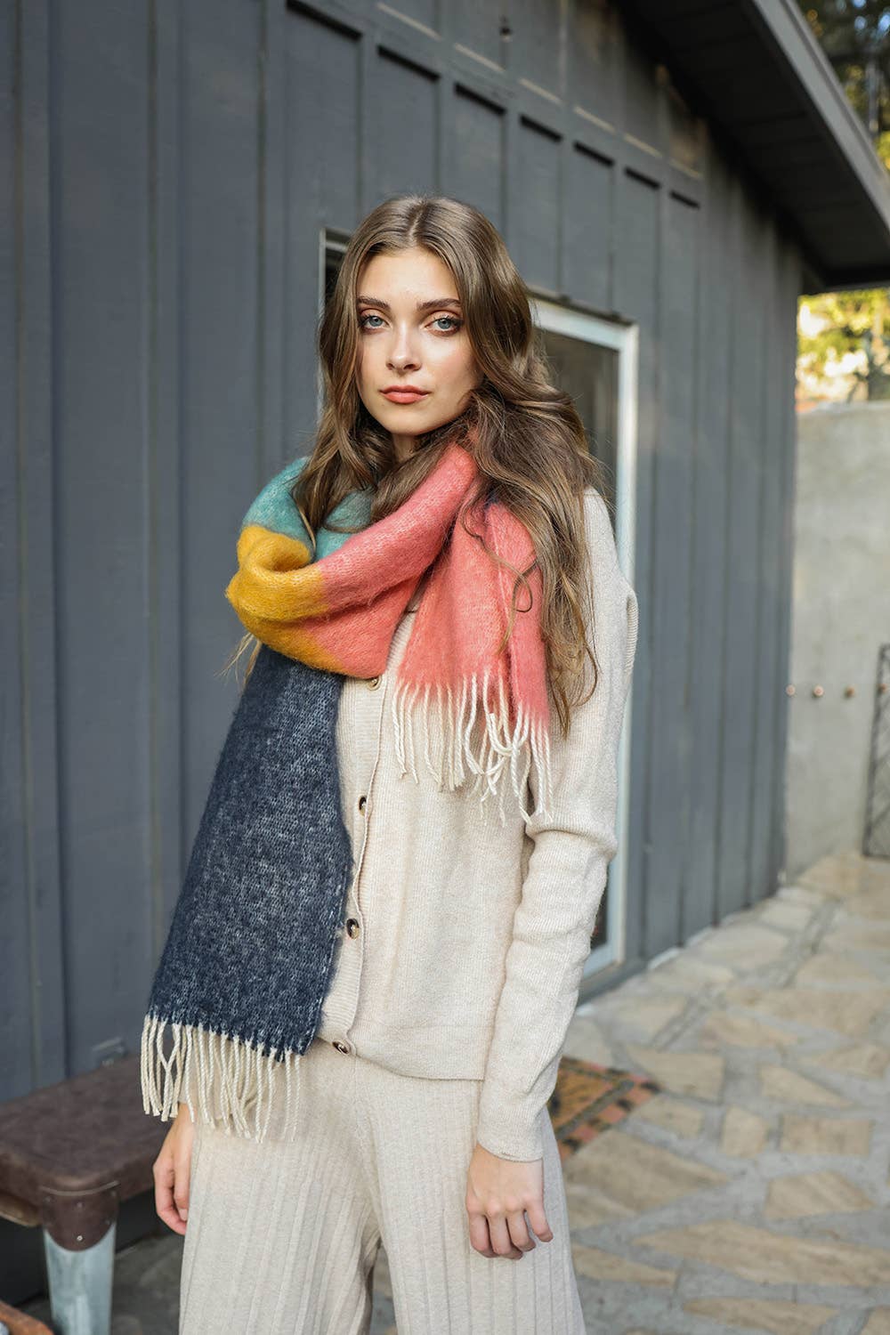 Winter Color Block Faux Mohair Scarf - Mainstream Boutique