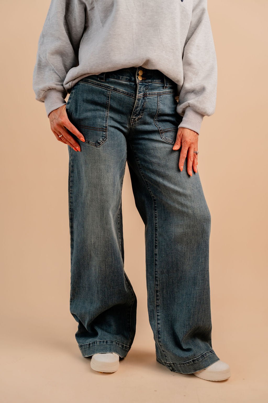 "AB" Solution Highrise V - yoke Side Entry Porkchop Wide Leg - Mainstream Boutique
