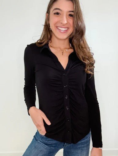 Mac And Me Ruched Charm Button Top - Mainstream Boutique