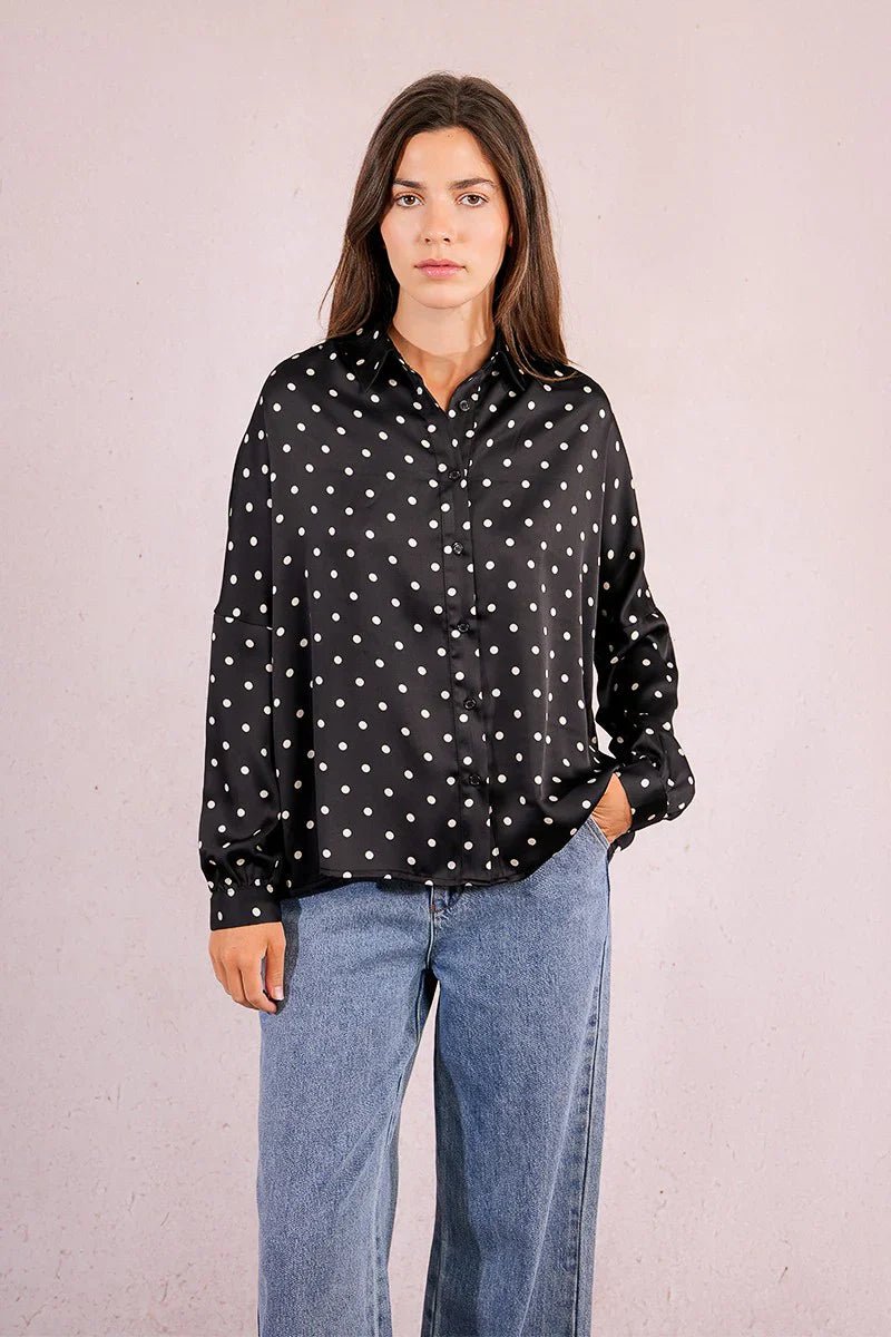Woven Polka Dot Button Down Shirt - Mainstream Boutique