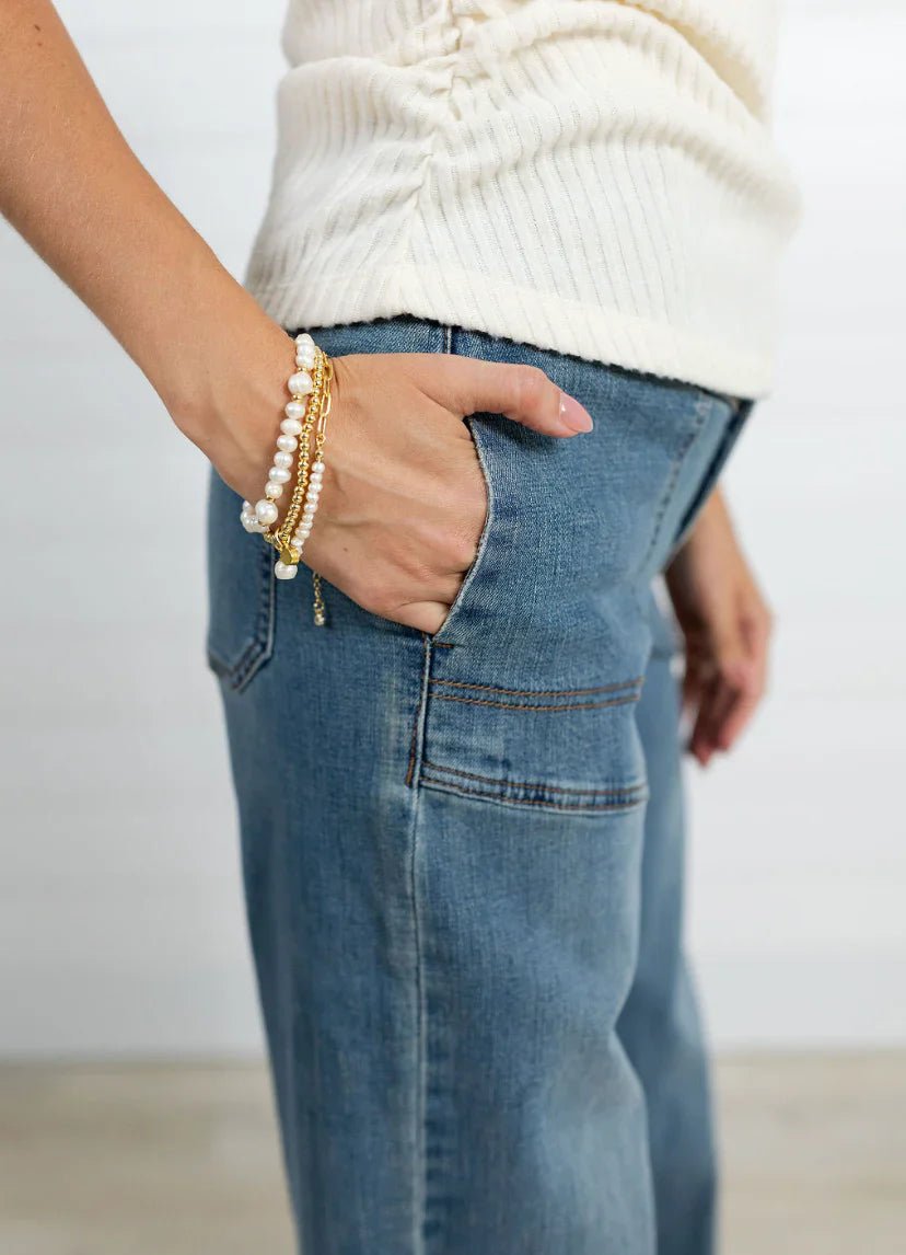 Mac And Me Porkchop Pocket Wide Leg Jean - Mainstream Boutique